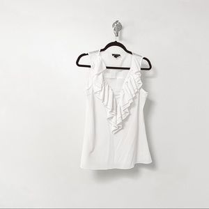 Spense Spring Chic Casual Ruffle Neck Sleeveless Lightweight Top‎ Ivory Medium